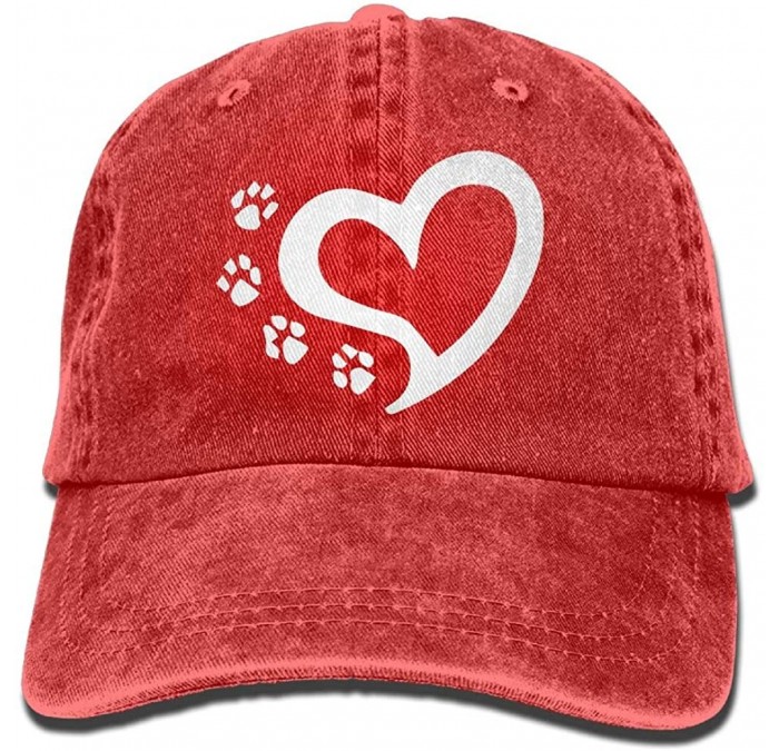Baseball Caps Unisex Baseball Cap Denim Fabric Hat Cat Dog Paw Prints Heart Adjustable Snapback Hunting Cap - Red - CF18HGQ4E...