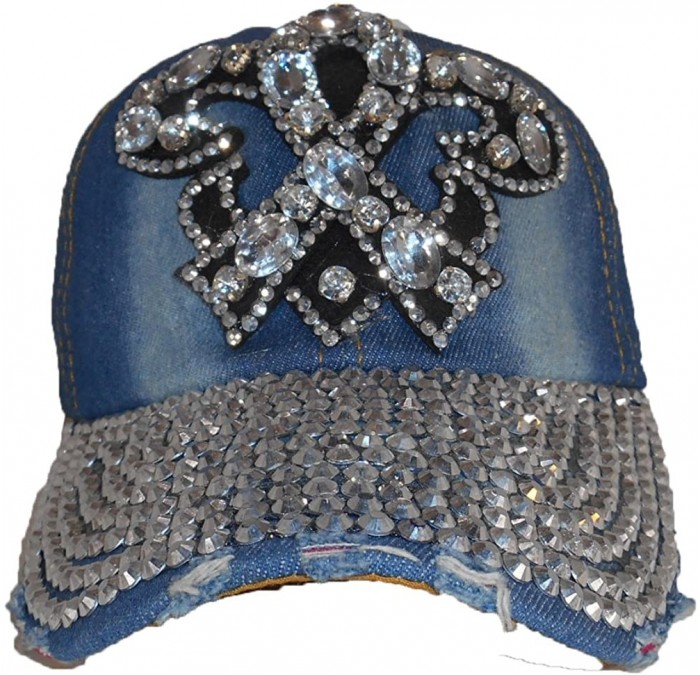 Baseball Caps Womens Bling Bling Denim Jean Hat Cap Adjustable - Flower Denim - CA120C5P5XV $13.41