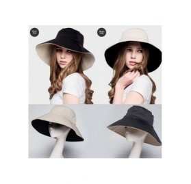 Sun Hats Women Reversible Bucket Hat UV Sun Protection Wide Brim Summer Beach Packable- Black & Beige- One Size - C118E4ROQN5...