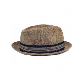 Fedoras Men's Summer Fedora Hat- Breathable Linen Porkpie Hat- Stingy Brim Dress Hat - Brown - CG18E3I04NE $13.73