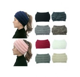Skullies & Beanies Women Fashion Outdoor Solid Splice Hats Crochet Knit Holey Beanie Cap Headband - Beige - C318AI2HTIW $9.58