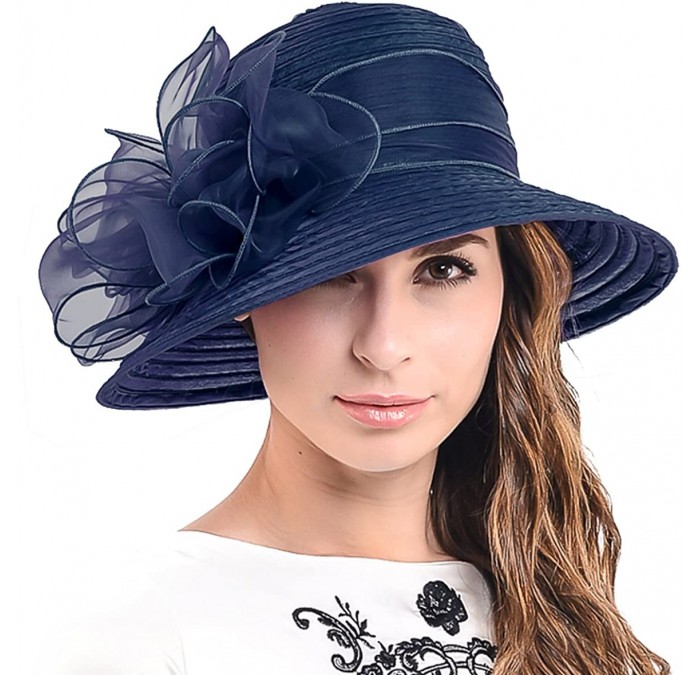 Sun Hats Cloche Oaks Church Dress Bowler Derby Wedding Hat Party S015 - 1 Bow-navy - CQ12F1754V3 $52.31