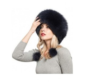 Skullies & Beanies Winter Women Real Fox Fur Trapper Hat Skiing Warm Russian Caps with Pompom Adjustable - Navy - CF18LGU4KAY...