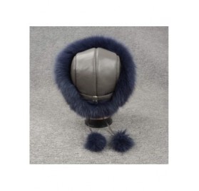 Skullies & Beanies Winter Women Real Fox Fur Trapper Hat Skiing Warm Russian Caps with Pompom Adjustable - Navy - CF18LGU4KAY...