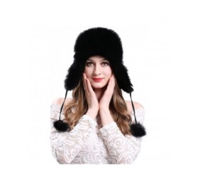 Bomber Hats Women's Winter Aviator Trapper Hat Genuine Fox Raccoon Fur Russian Ushanka Hat - Black - CL18ADSNX32 $44.19
