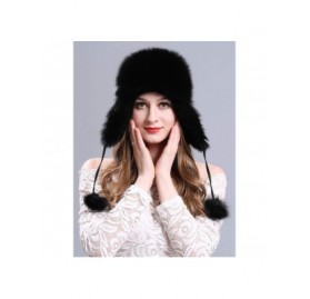 Bomber Hats Women's Winter Aviator Trapper Hat Genuine Fox Raccoon Fur Russian Ushanka Hat - Black - CL18ADSNX32 $44.19