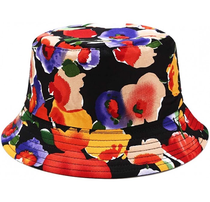 Bucket Hats Reversible Cotton Bucket Hat Multicolored Fisherman Cap Packable Sun Hat - Multicolored Flower - CW18DKKTUMC $22.93