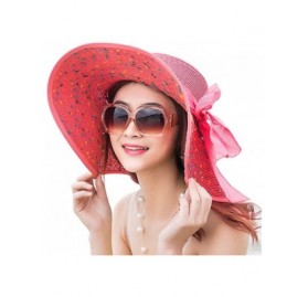 Sun Hats Women's Big Bowknot Straw Sun Hat Floppy Foldable Roll up UV 50+ Beach Cap - Watermelon Red-style B - CI18SSLH7R9 $1...
