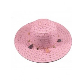 Visors Wide Brim Large Bow Floppy Summer Straw Sun Hat - 7154 Pink - C517YCLUQ0M $13.02