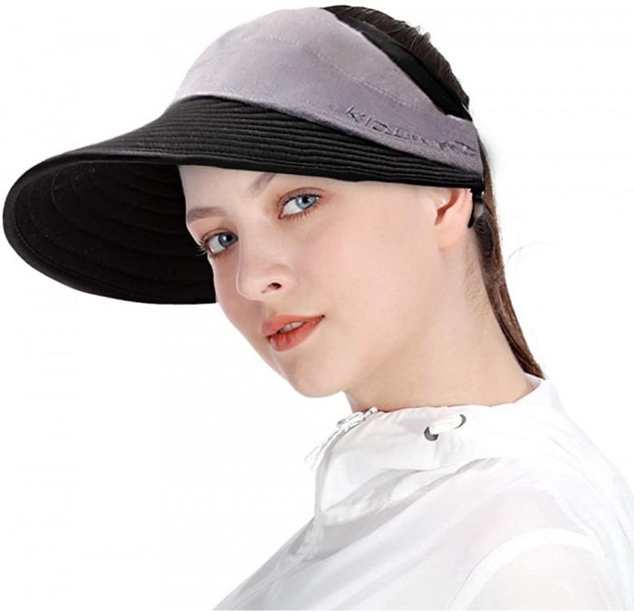Sun Hats Sun Visor Hats for Women Large Brim Summer UV Protection Foldable Beach Cap - Black - C618NEMUOZE $8.98