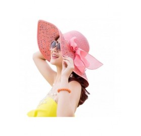 Sun Hats Women's Big Bowknot Straw Sun Hat Floppy Foldable Roll up UV 50+ Beach Cap - Watermelon Red-style B - CI18SSLH7R9 $1...