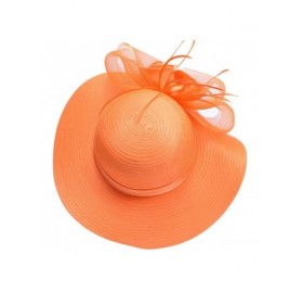 Sun Hats Women Satin CRIN Kentucky Derby Wide Brim Sun Hat A433 - Orange - CS17YYI49XH $12.38