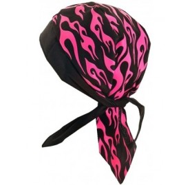 Skullies & Beanies Skull Cap Biker Caps Headwraps Doo Rags - Pink Neon Flames on Black - CR12ELHNLWX $14.62