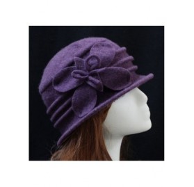 Berets Women 100% Wool Solid Color Round Top Cloche Beret Cap Flower Fedora Hat - 2 Purple - C0186WZ6X47 $21.03