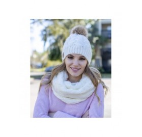Skullies & Beanies Winter Knit Pom Beanie Hat Scarf Set Women Cute Soft Warm Infinity Scarves - White Fleece Lined - CI18XSUK...