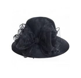 Sun Hats Ascot Kentucky Derby Bowler Church Cloche Hat Bowknot Organza Bridal Dress Cap S051 - 1 Black - CN196TXEEAK $24.60