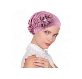 Skullies & Beanies Josie Turban Chemo Cancer Hat Scarf with Rhinestone Flower - 02 - Polyester Ribbed Rose Pink - C218Q7NAQ9A...
