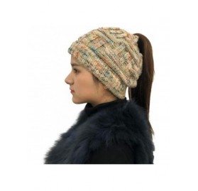 Skullies & Beanies Womens Ponytail Messy Bun Beanie Tail Soft Stretch Cable Knit Warm Beanie Hats - Beige - CJ18Y3YN9RC $9.64