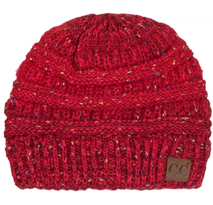 Skullies & Beanies Women's Trendy Four Tone Multi Color Ribbed Cable Knit Beanie - Red - CJ12K7GTEZF $23.39