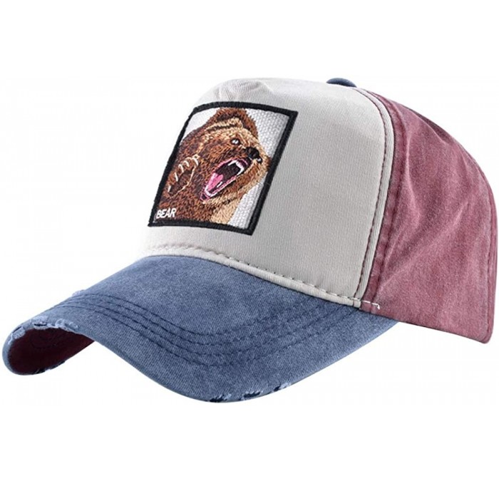 Baseball Caps Unisex Animal Embroidered Baseball Caps Strapback Square Patch Dad Hat - Blue Red Bear - C118SKNWC0X $17.40