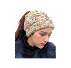 Skullies & Beanies Women's Ponytail Beanie Tail Soft Stretch Cable Cap Knit Messy Bun Hat for Winter - Beige - CL18ZUN0QYG $1...