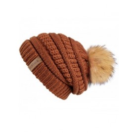 Skullies & Beanies Womens Winter Knit Slouchy Beanie Hat Warm Skull Ski Cap Faux Fur Pom Pom Hats for Women - CY18UZYD669 $12.51