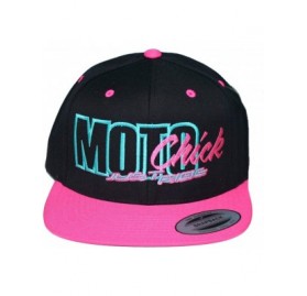 Baseball Caps Moto Chick Hat Flat Bill Snapback - Pink/Teal - CF12CCB72W5 $26.60