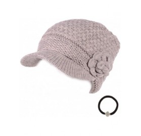 Skullies & Beanies Women's Winter Cable Knitted Beret Visor Beanie Hat with Scrunchy. - Flower-beige - C312N38B3P0 $13.20