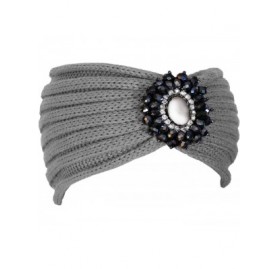 Cold Weather Headbands Crochet Jewel Winter Headband Ear Warmer - Wide Grey - CS12NTNJVKX $8.33