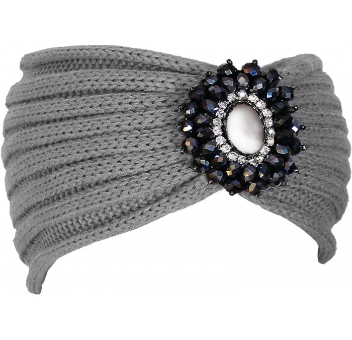 Cold Weather Headbands Crochet Jewel Winter Headband Ear Warmer - Wide Grey - CS12NTNJVKX $8.33