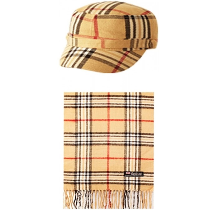 Baseball Caps Cashmere Feel Hat Cap with Soft Scarf Designer Inspired Plaid Army Style Cap - CQ11I32KR4N $37.20