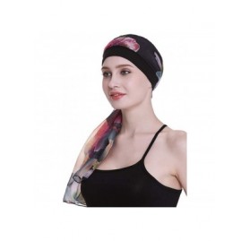 Skullies & Beanies Elegant Chemo Cap With Silky Scarfs For Cancer Women Hair Loss Sleep Beanie - Black - CG18LXZYL6O $18.10