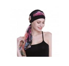 Skullies & Beanies Elegant Chemo Cap With Silky Scarfs For Cancer Women Hair Loss Sleep Beanie - Black - CG18LXZYL6O $18.10