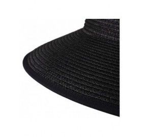 Sun Hats Womens Wide Brim Summer Beach Straw Hat Foldable Roll Up Sun Visor Hats for Women - Black - CE18RC7EDYU $18.33