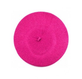 Berets French Style Lightweight Casual Classic Solid Color Wool Beret - Hot Pink - C411NIY72PN $7.23