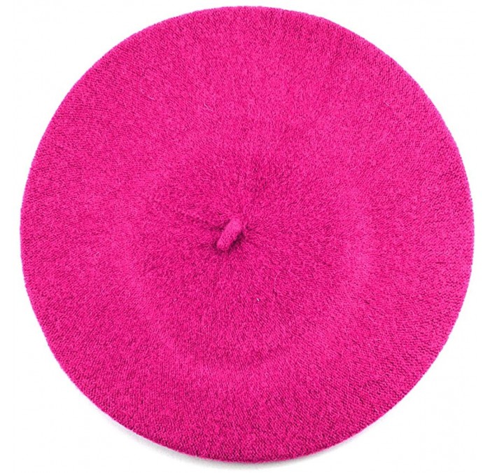 Berets French Style Lightweight Casual Classic Solid Color Wool Beret - Hot Pink - C411NIY72PN $21.22