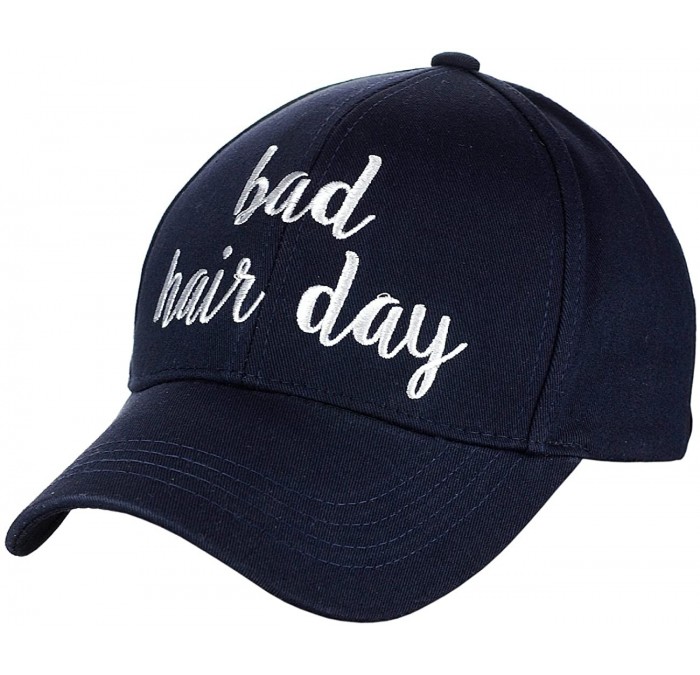 Baseball Caps Women's Embroidered Quote Adjustable Cotton Baseball Cap - Bad Hair Day- Navy - C5180RDG2WN $31.36