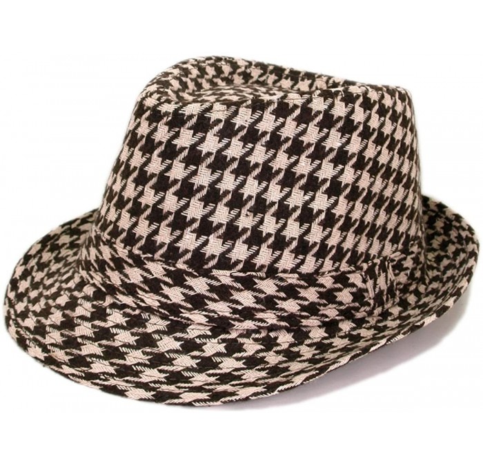 Fedoras Unisex Classic Houndstooth Fedora Hat Available - Brown - CL11G2UB82X $23.27