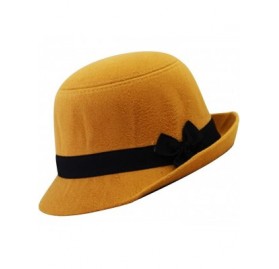 Fedoras Women's Candy Color Wool Rool Up Bowler Derby Cap Cat Ear Hat - Black Bow Yellow - CK11PL6Z2L7 $13.36
