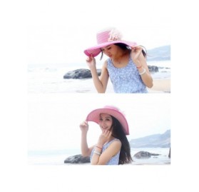 Sun Hats Women Blue Striped Flower Wide Brim Floppy Straw Hat FFH050BLU - Pink - CQ11FE1S2HP $24.12