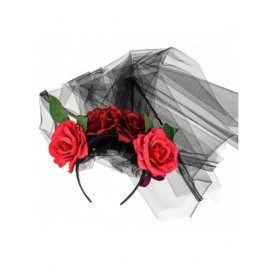 Headbands Day of The Dead Rose Veil Headpiece Flower Crown Festival Headband with Ribbon HC34 - A-red Fuchsia Veil - C118LOS3...