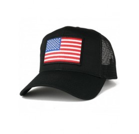 Baseball Caps USA American Flag Patch Snapback Trucker Mesh Cap - Black - White/Black Border - CN12NV9ZAJ0 $14.93
