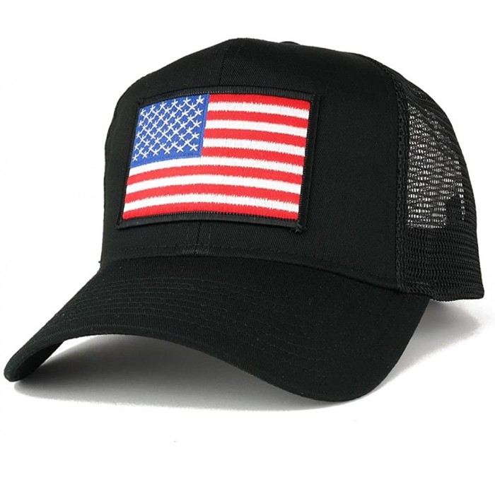 Baseball Caps USA American Flag Patch Snapback Trucker Mesh Cap - Black - White/Black Border - CN12NV9ZAJ0 $14.93