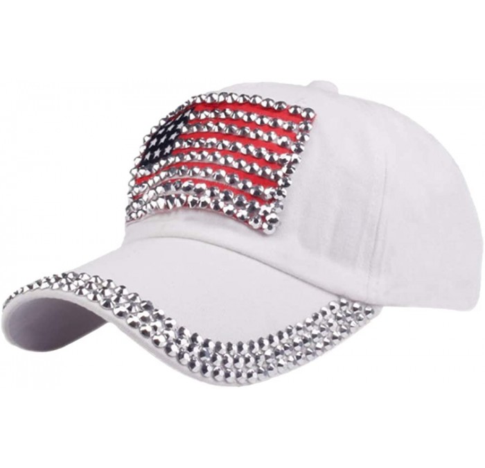 Baseball Caps USA Flag Bling Baseball Cap Cowboy Hip-Hop Baseball Cap Adjustable Size - White - CG18O2NY2NZ $25.56