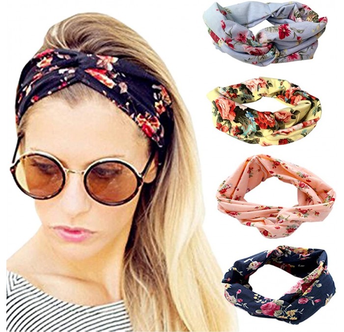 Cold Weather Headbands 4 Pack Cross Headbands Vintage Elastic Head Wrap Stretchy Hairband Twisted Cute Hair Accessories - CI1...