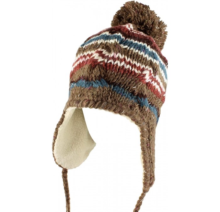 Skullies & Beanies Multi Stripe Knit Pom Pom Handmade Beanie Winter Ski Warm Hat - Taupe - CI11TJMVQ69 $17.70
