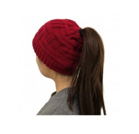 Skullies & Beanies Bun Beaines for Women Soft Stretch Cable Knit Messy High Bun Ponytail Beanie Hat - Plain-dark Red - C818YR...