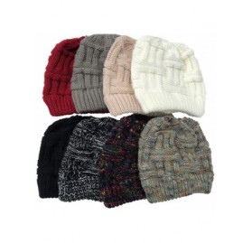 Skullies & Beanies Bun Beaines for Women Soft Stretch Cable Knit Messy High Bun Ponytail Beanie Hat - Plain-dark Red - C818YR...