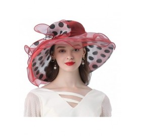 Sun Hats Women's Church Derby Tea Party Wedding Hat Polka Dot Organza Hats - Red - CN194023EM7 $21.58