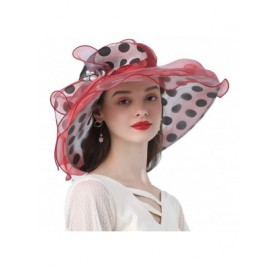Sun Hats Women's Church Derby Tea Party Wedding Hat Polka Dot Organza Hats - Red - CN194023EM7 $21.58